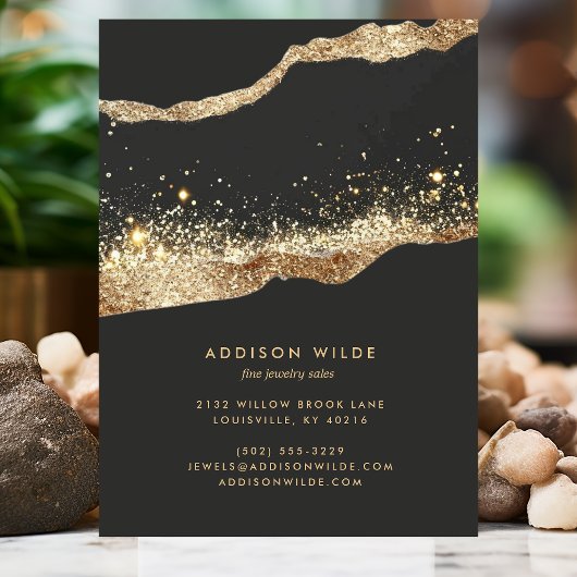 黒素晴らし金ゴールドグリッターイヤリング表示カード 名刺