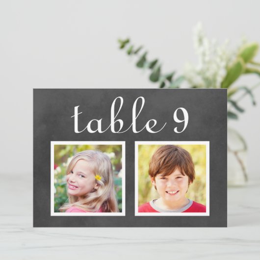 黒素朴いチョーク結婚ボードの写真表番号 招待状 (スタンド正面)