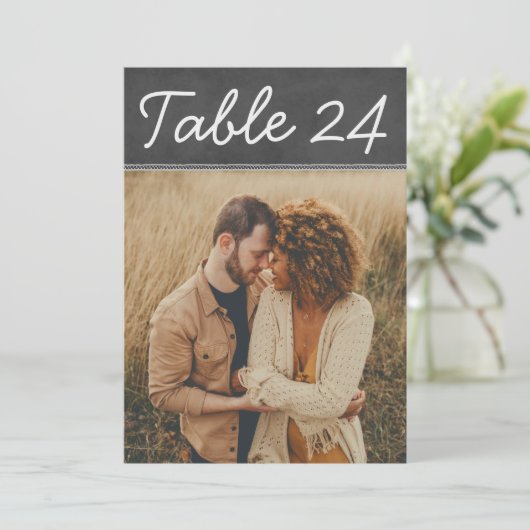黒素朴いチョーク結婚ボードの写真表番号 招待状 (スタンド正面)
