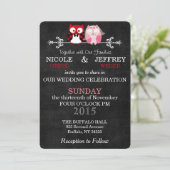 黒素朴い黒板フクロウ花嫁結婚の花婿 招待状 (スタンド正面)