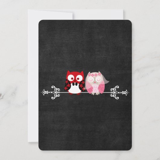 黒素朴い黒板フクロウ花嫁結婚の花婿 招待状 (裏面)