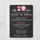 黒素朴い黒板フクロウ花嫁結婚の花婿 招待状 (正面)