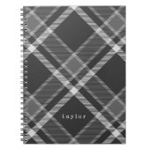 黒素朴と灰色のタータンチェックの格子付き名前 ノートブック (正面)