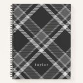 黒素朴と灰色のタータンチェックの格子付き名前 ノートブック (正面)