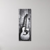黒素朴と白のアコースティックギター キャンバスプリント (正面)
