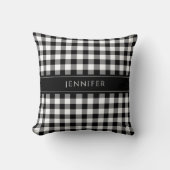 黒素朴と白のギンガムパターン名 クッション (正面)