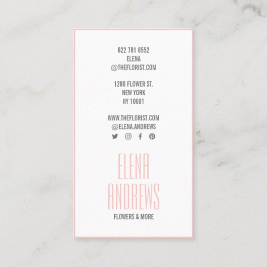 黒素朴と白のバラの花赤面ピンク 名刺 (裏面)