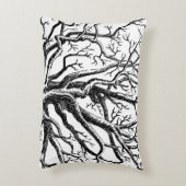 黒素朴と白の抽象芸術ツリーの枝 アクセントクッション (裏面(縦))