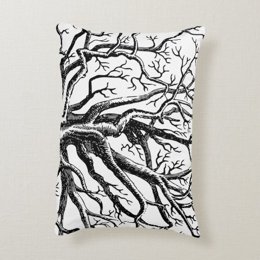 黒素朴と白の抽象芸術ツリーの枝 アクセントクッション (裏面(縦))