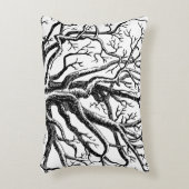 黒素朴と白の抽象芸術ツリーの枝 アクセントクッション (正面(垂直))