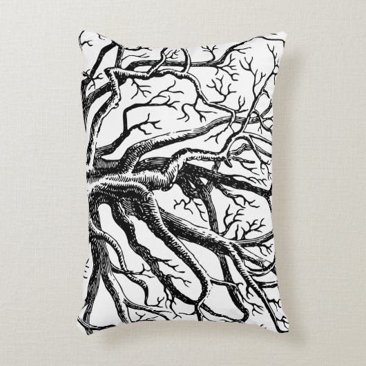 黒素朴と白の抽象芸術ツリーの枝 アクセントクッション (正面(垂直))