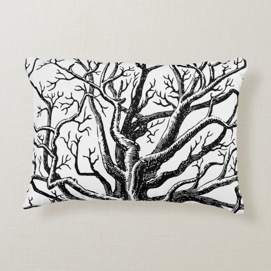黒素朴と白の抽象芸術ツリーの枝 アクセントクッション (裏面)
