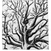 黒素朴と白の抽象芸術ツリーの枝 シャワーカーテン (正面)