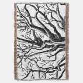 黒素朴と白の抽象芸術ツリーの枝 スローブランケット (正面縦)