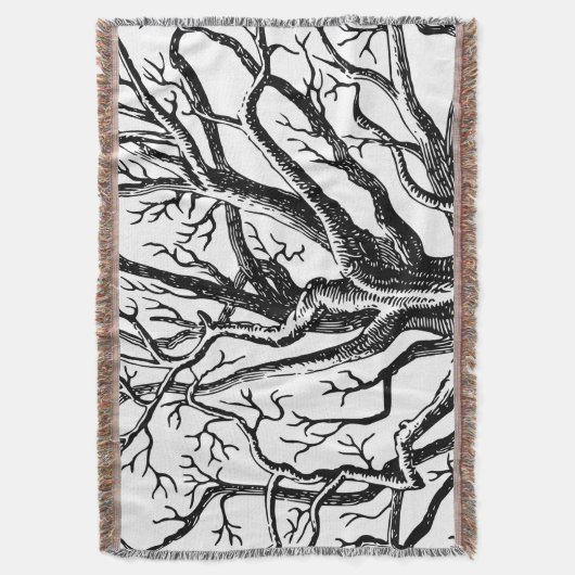 黒素朴と白の抽象芸術ツリーの枝 スローブランケット (正面縦)
