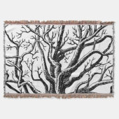 黒素朴と白の抽象芸術ツリーの枝 スローブランケット (正面)