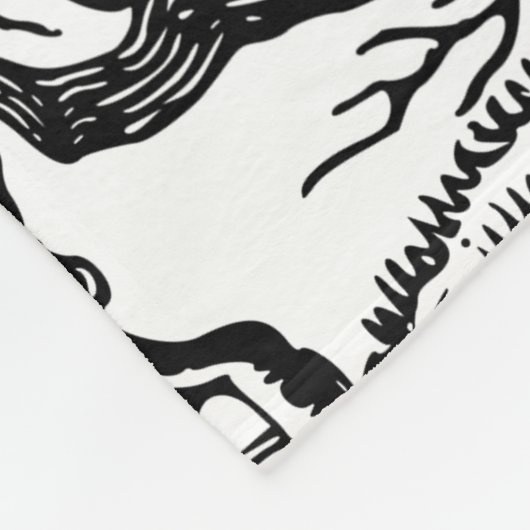 黒素朴と白の抽象芸術ツリーの枝 フリースブランケット (角)