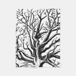 黒素朴と白の抽象芸術ツリーの枝 フリースブランケット
