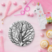 黒素朴と白の抽象芸術ツリーの枝 ペーパープレート (パーティー)