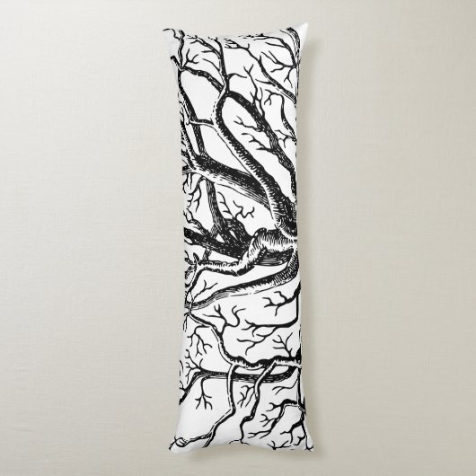 黒素朴と白の抽象芸術ツリーの枝 ボディピロー (裏面 (縦))