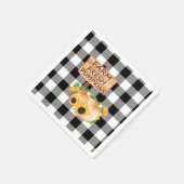 黒素朴と白の格子柄と秋カボチャ スタンダードカクテルナプキン (角)