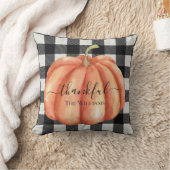 黒素朴と白の格子状の水色のカボチャ クッション (ブランケット)