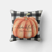 黒素朴と白の格子状の水色のカボチャ クッション (裏面)