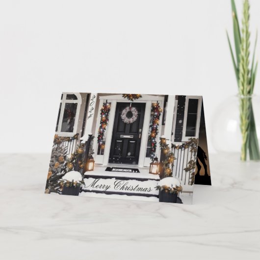 黒素朴と白の水の色のクリスマスフォト カード (正面)