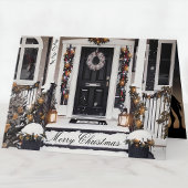 黒素朴と白の水の色のクリスマスフォト カード