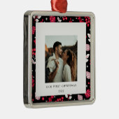 黒素朴と赤のクリスマスパターン写真 メタルオーナメント (右)