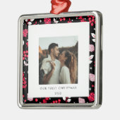 黒素朴と赤のクリスマスパターン写真 メタルオーナメント (左)