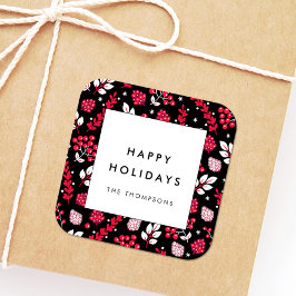 黒素朴と赤のクリスマスパターン スクエアシール