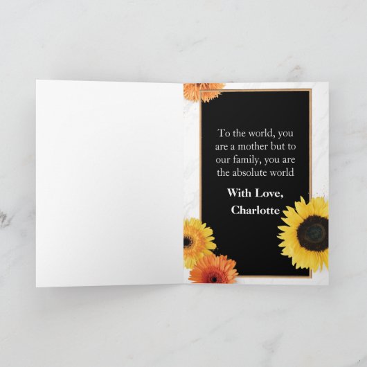 『黒素朴と黄のヒマワリの母の日』 カード (内部)
