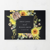 黒素朴ひまわりユーカリフローラ結婚ズ 三つ折り招待状 (カバー)