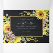 黒素朴ひまわりユーカリフローラ結婚ズ 三つ折り招待状 (内部中)