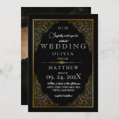 黒素朴エレガント金ゴールド華美ロマン結婚ト 招待状 (正面/裏面)