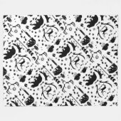 黒素朴フクロウクマ鹿キツネ木地模様 フリースブランケット (正面(横))