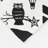 黒素朴フクロウクマ鹿キツネ木地模様 フリースブランケット (角)