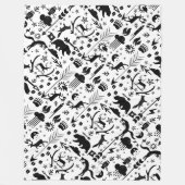 黒素朴フクロウクマ鹿キツネ木地模様 フリースブランケット (正面)