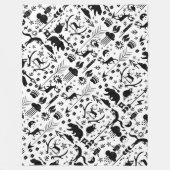 黒素朴フクロウクマ鹿キツネ木地模様 フリースブランケット (正面)