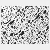 黒素朴フクロウクマ鹿キツネ木地模様 フリースブランケット (正面(横))