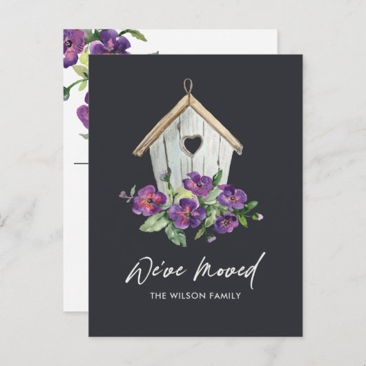 黒素朴フローラバードハウス新しい住所を移動 案内ポストカード (正面/裏面)