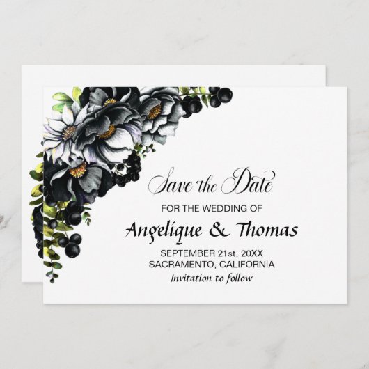 黒素朴フローラ結婚式の日付を保存 セーブザデート (正面/裏面)