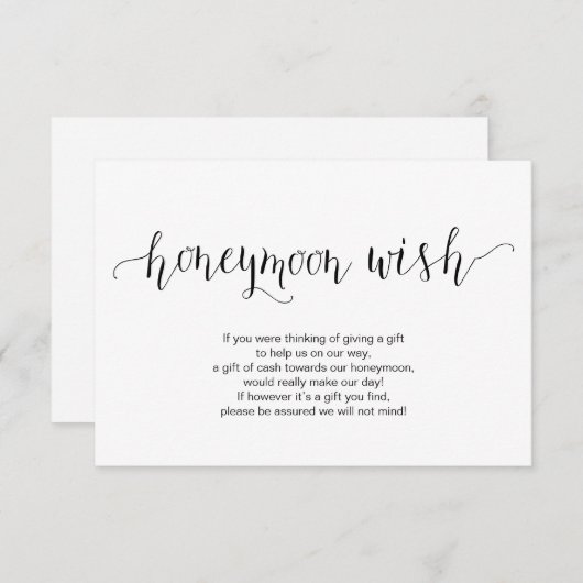 黒素朴書体結婚ハネムーン・ウィッシュ・ファンド エンクロージャーカード (正面/裏面)