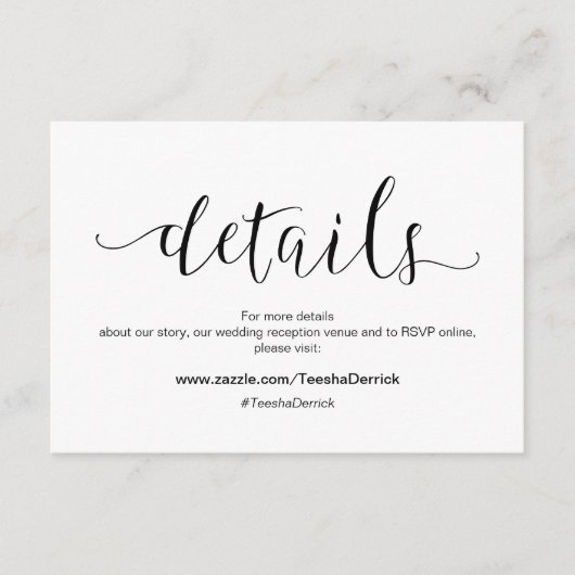 黒素朴書体,結婚の詳細, RSVP エンクロージャーカード (正面)