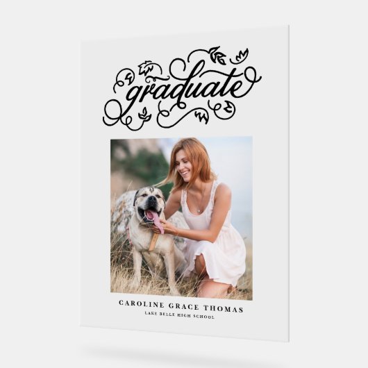 黒素朴書卒業写真 アクリルサイン (傾斜)