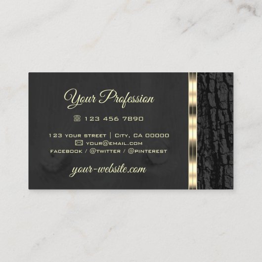 黒素朴木バークウッドグレインオーバル金ゴールド縁ど 名刺 (裏面)