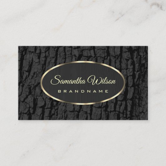 黒素朴木バークウッドグレインオーバル金ゴールド縁ど 名刺