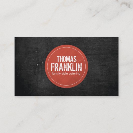 黒素朴木目に赤いスタンプ付きロゴII 名刺 (正面)