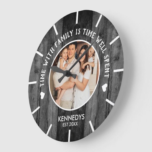 黒素朴木1枚フォトファミリータイム引用文 ラージ壁時計 (傾斜)